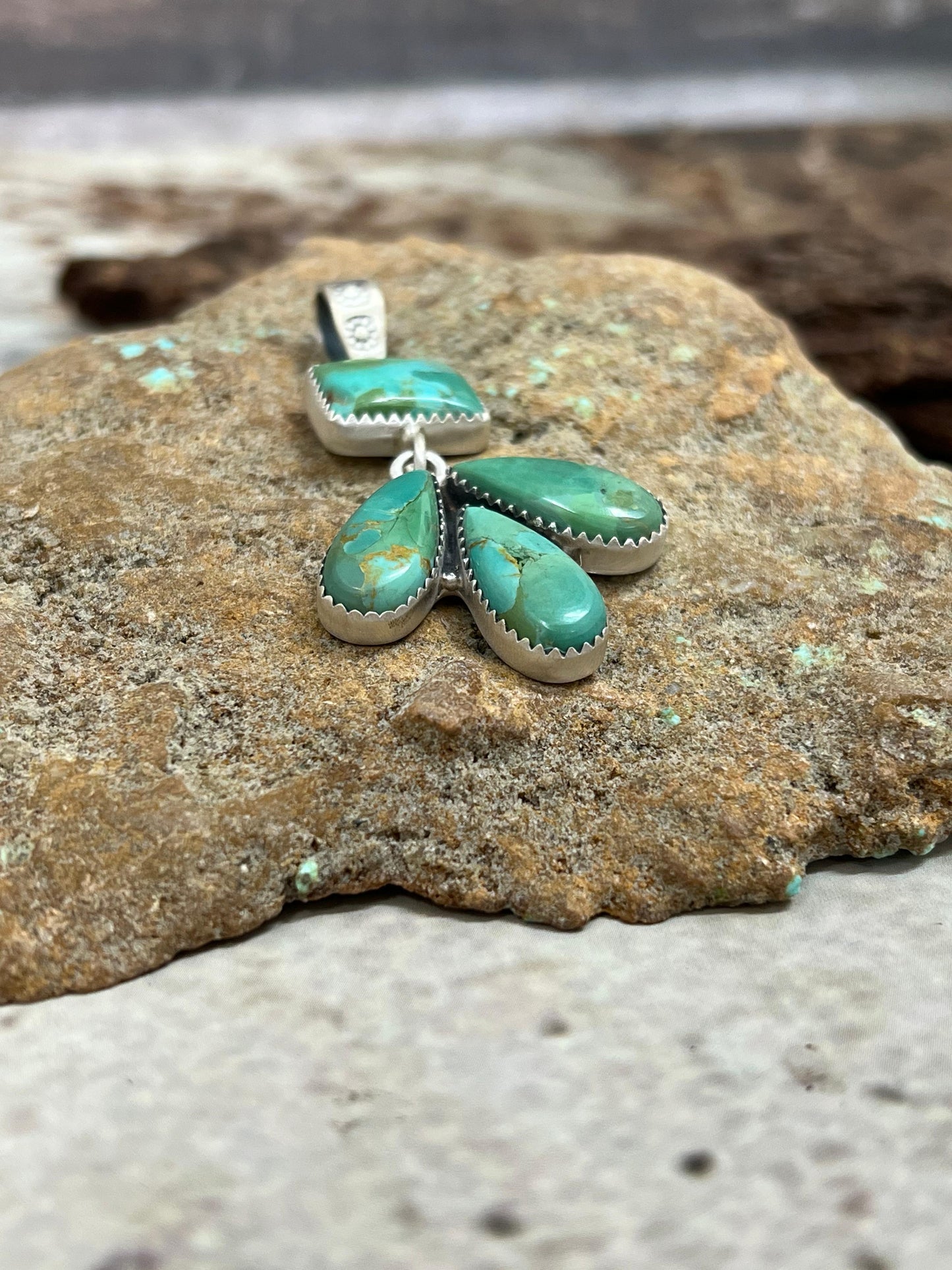 Handmade Sterling Silver Kingman Turquoise Pendant Signed Nizhoni