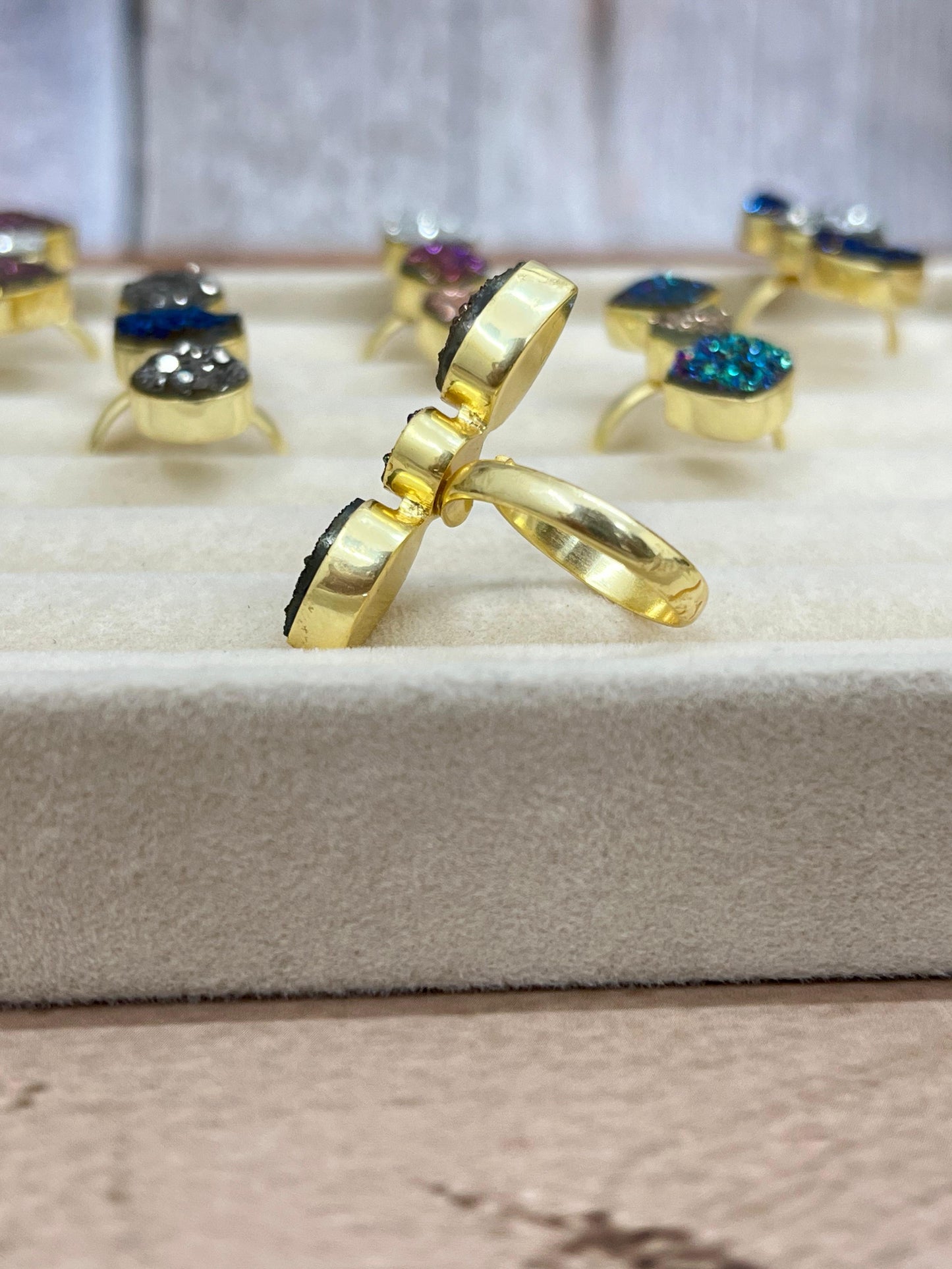 “The Boho Collection” Natural 3 Stone Druzy Adjustable Ring