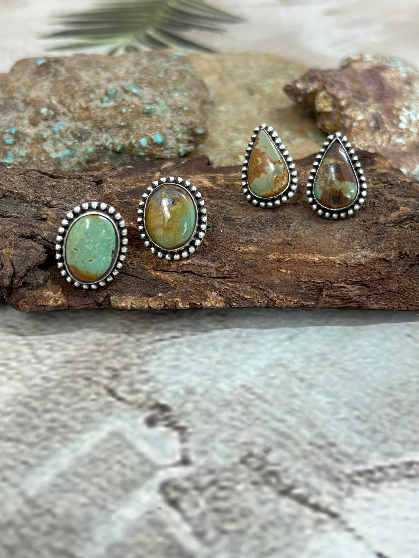 Handmade Sterling Silver Old Stock Royston Turquoise Post Studs with Signed Nizhoni