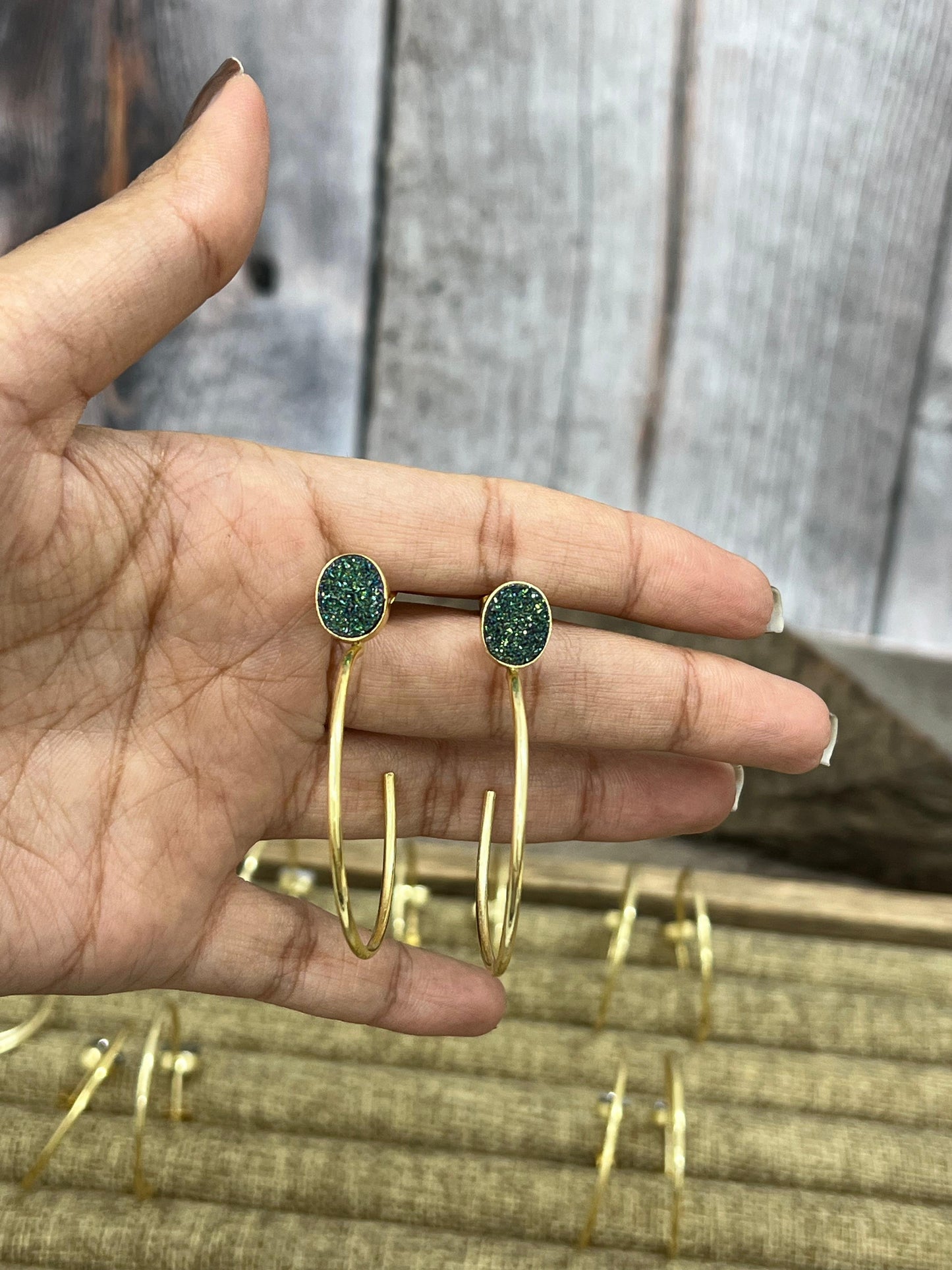 “The Boho Collection” Handmade Natural Druzy Open Hoop Earrings
