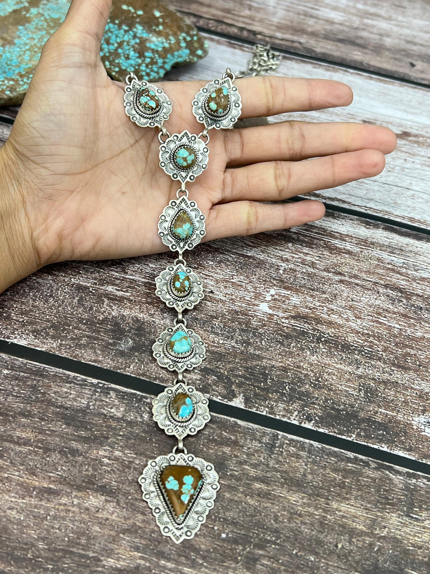 Handmade Sterling Silver Number 8 Turquoise Necklace with Signed Nizhoni