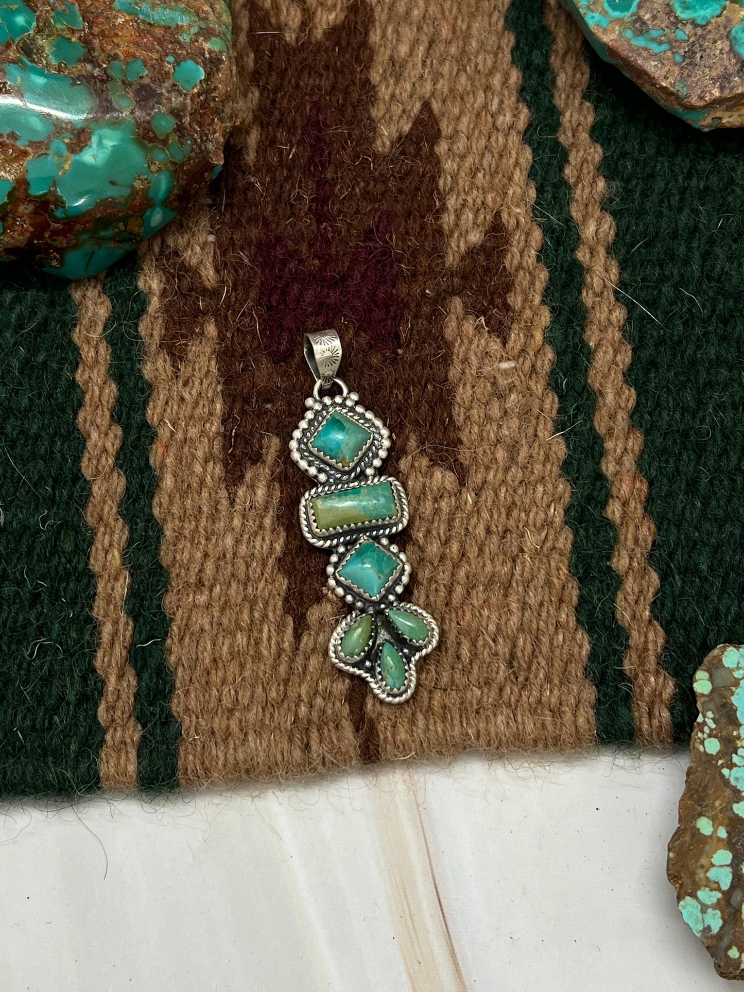 Handmade Sterling Silver Kingman Turquoise Pendant with Signed Nizhoni