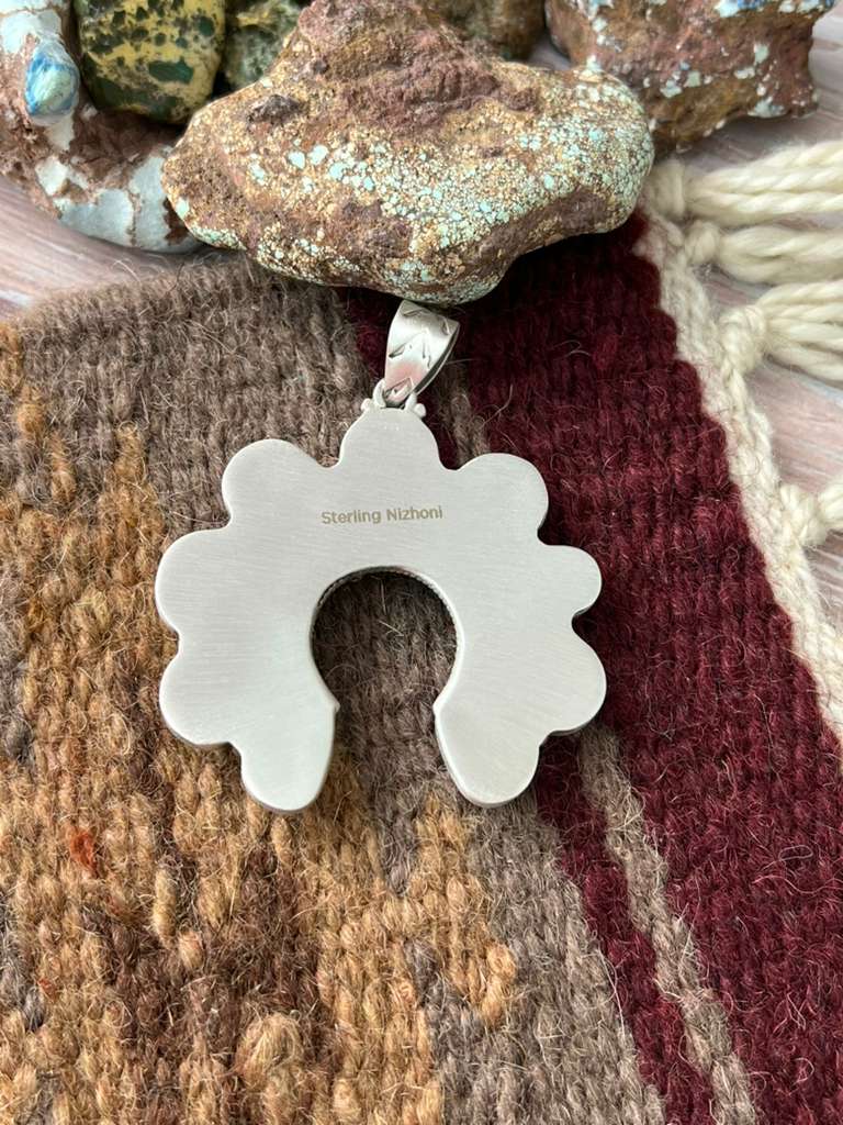 Handmade Sterling Silver Apple Coral and Palomino Naja Pendant "Signed Nizhoni"