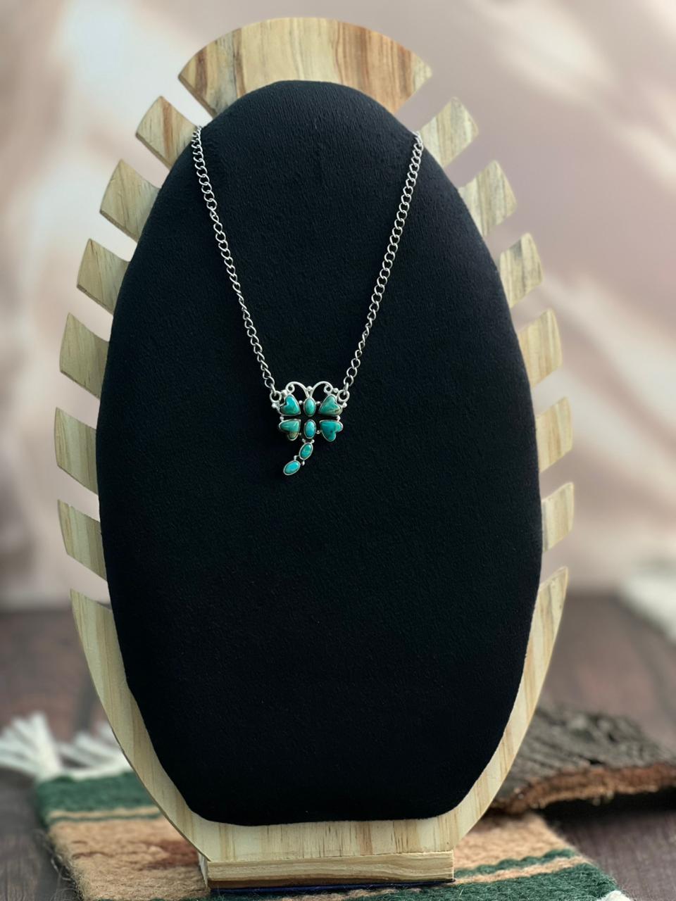 "Heart Collection" Handmade Sterling Silver Kingman Turquoise Necklace "Signed Nizhoni"