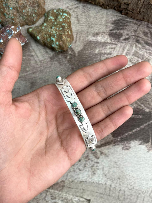 Handmade Sterling Silver Kingman Turquoise Cuff Bracelet with Signed Nizhoni