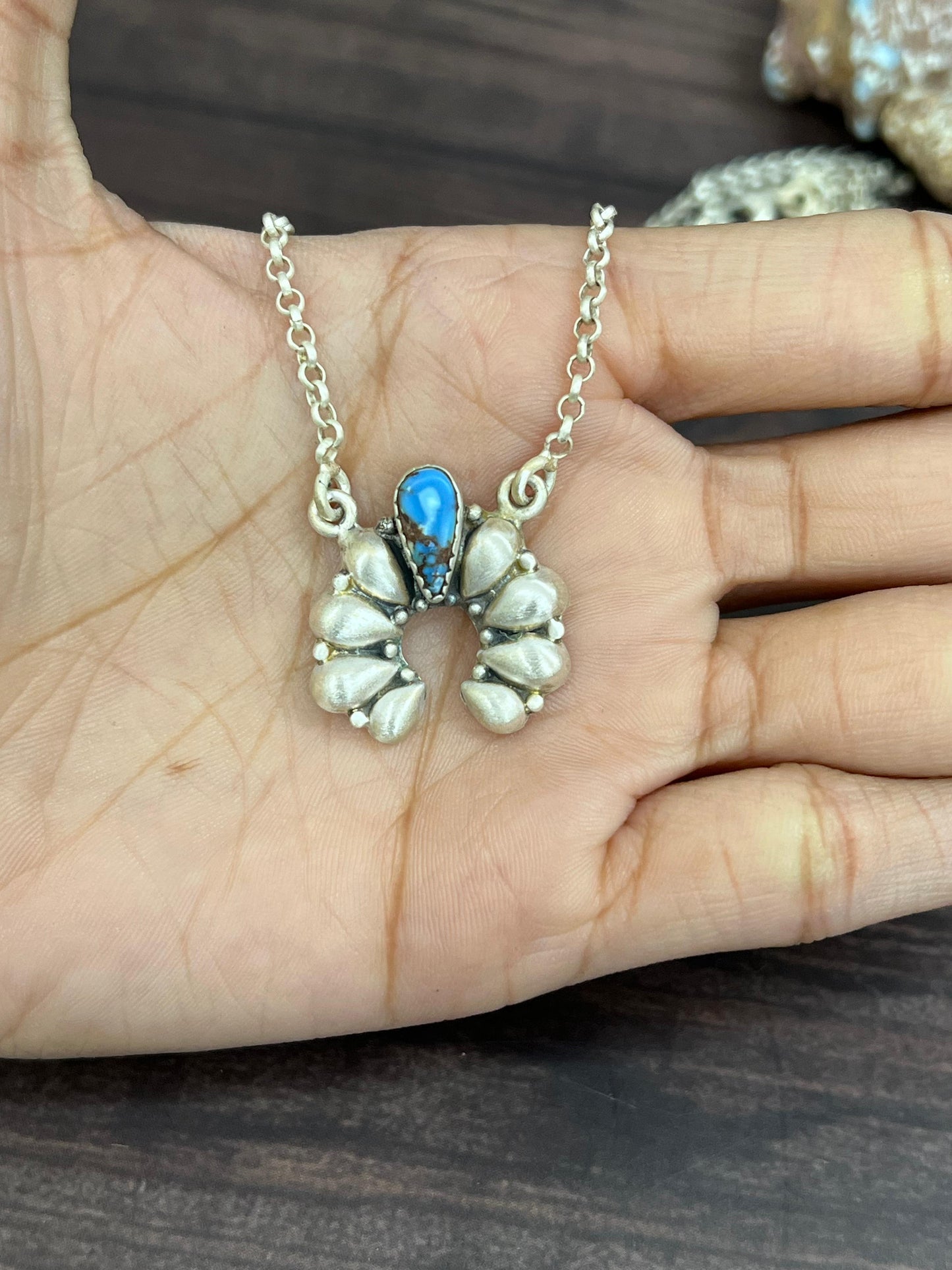 "Ball Collection" Handmade Sterling Silver Golden Hills Turquoise Naja Necklace with Signed Nizhoni