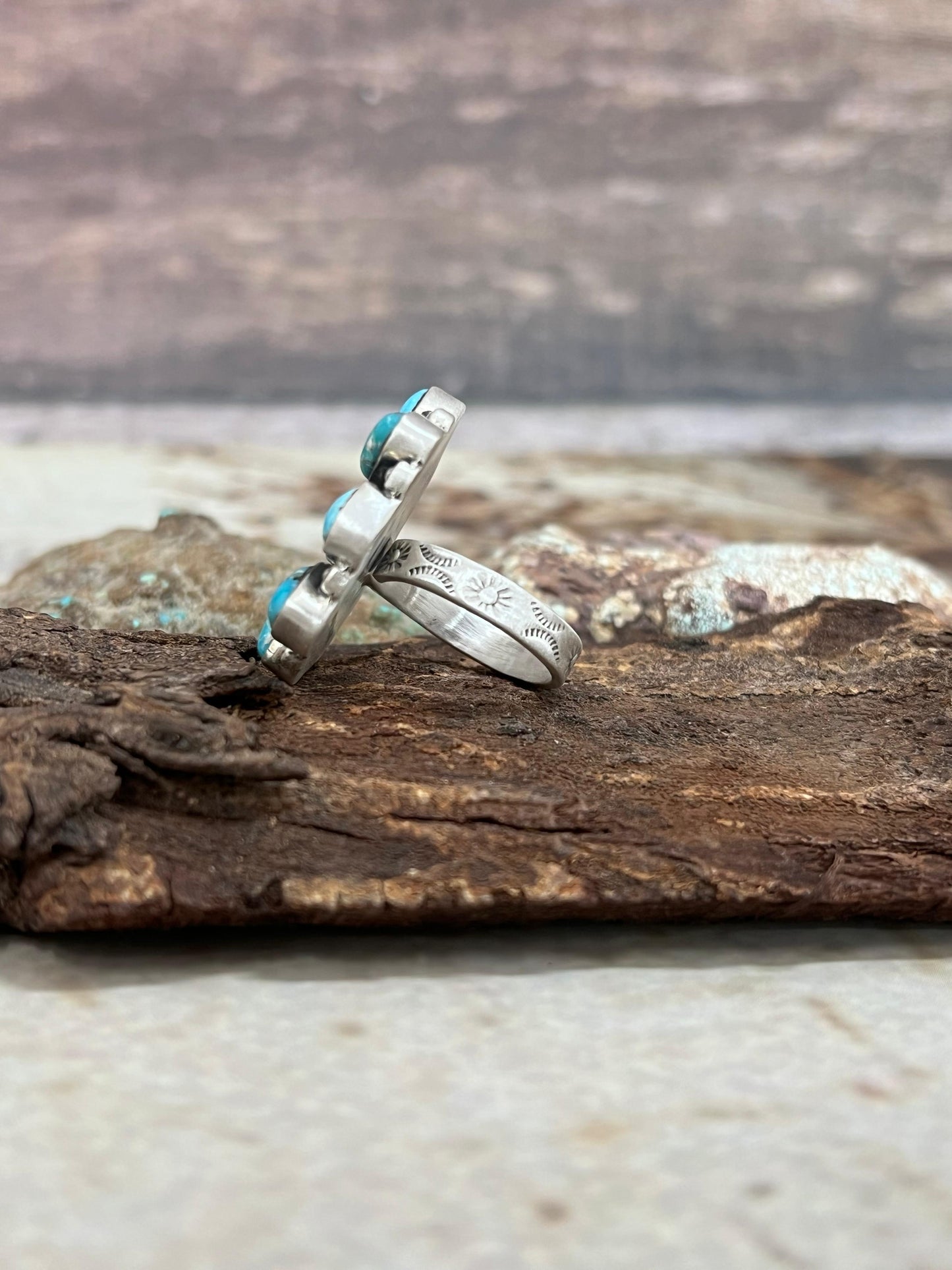 Handmade Sterling Silver White Water Turquoise ring Signed Nizhoni