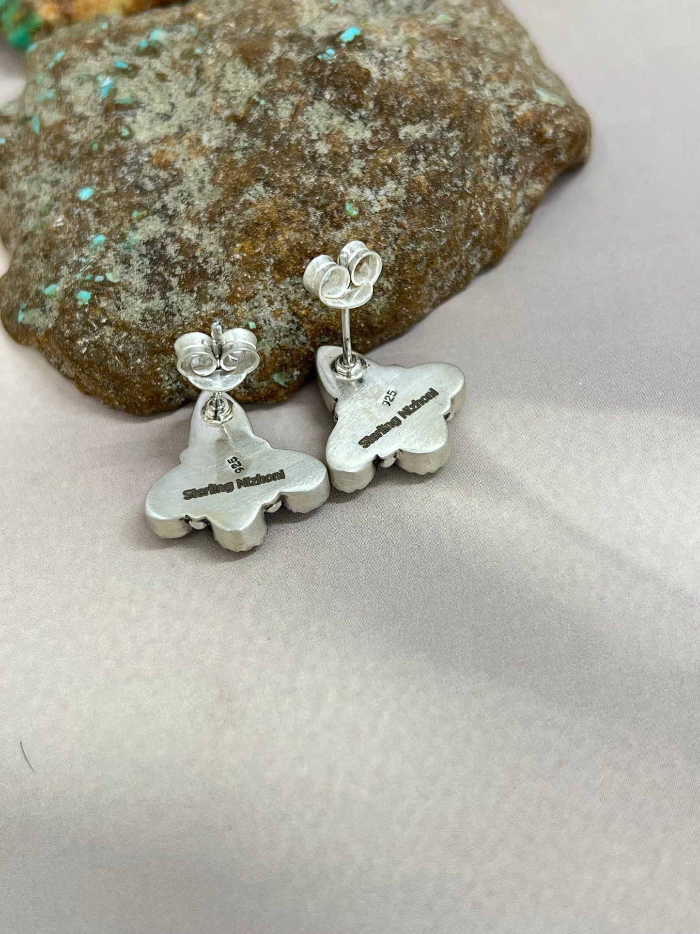 Handmade Sterling Silver Palomino Turquoise Post Studs with Signed Nizhoni