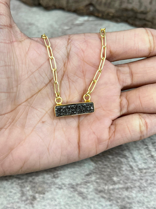 “The Boho Collection” Handmade Natural Druzy Charcoal Bar Necklace