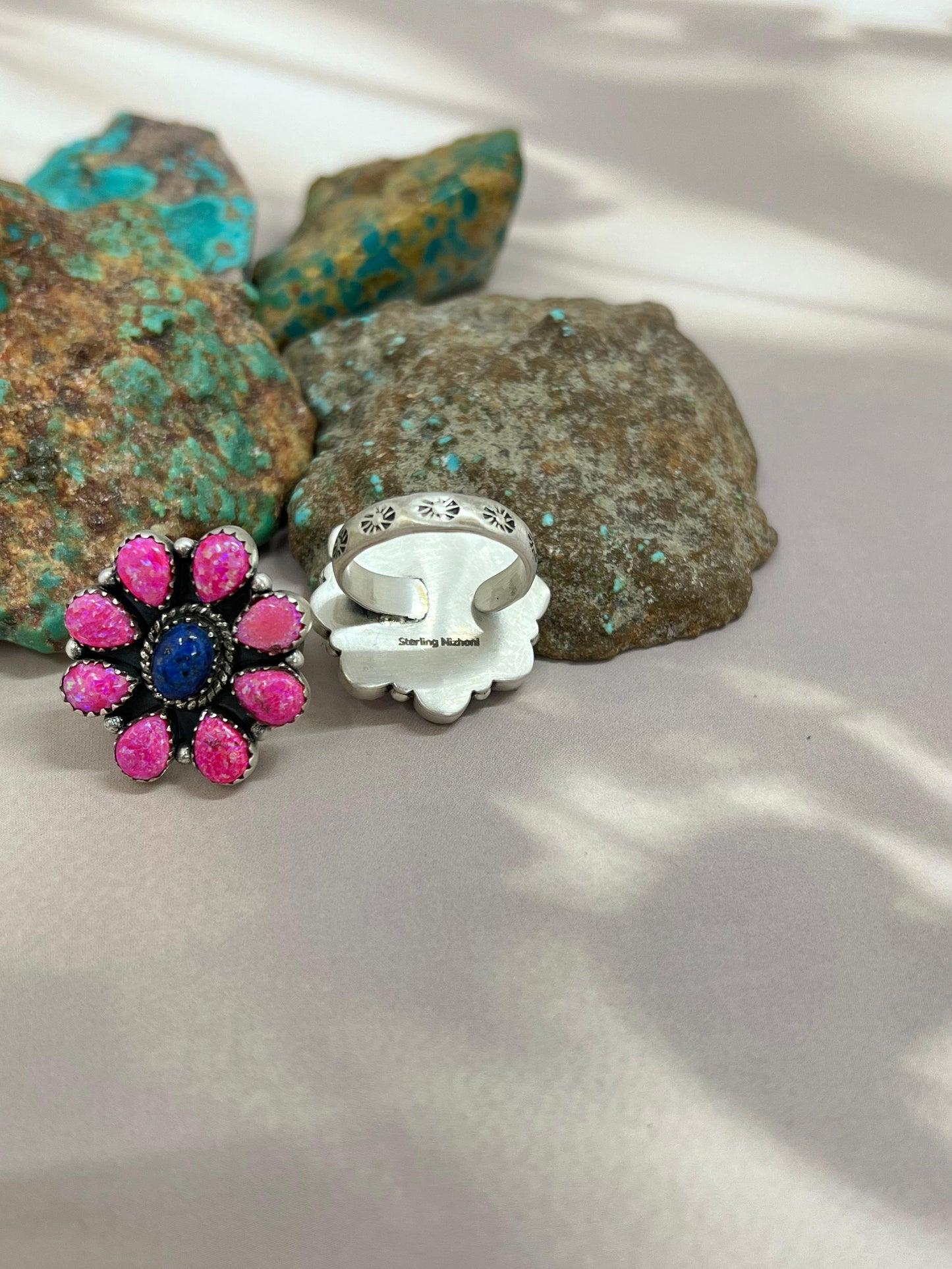 Handmade Sterling Silver Multistone Adjustable Ring with Signed Nizhoni