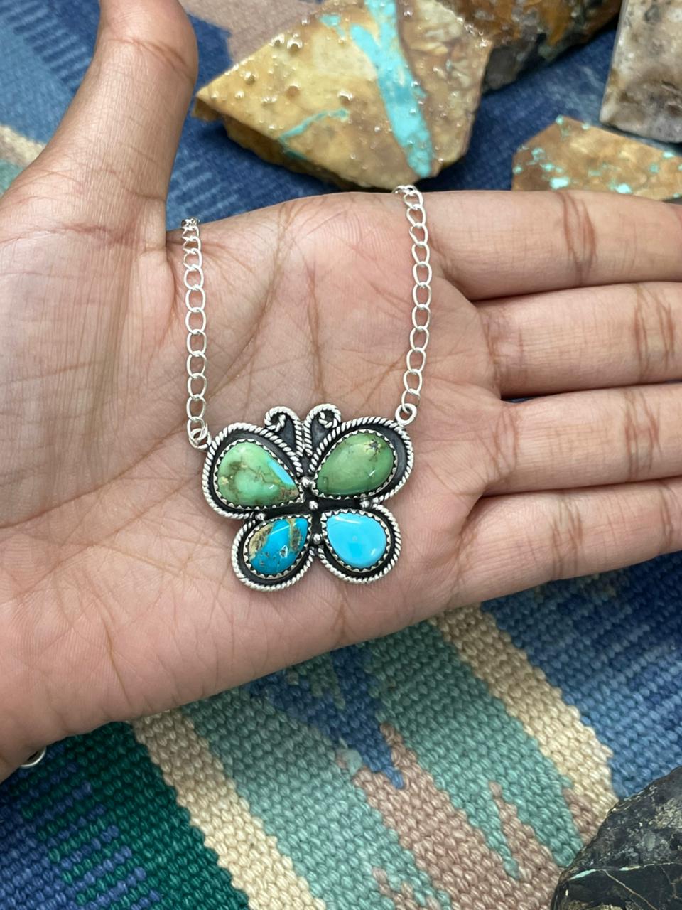 Handmade Sterling Silver Sonoran with White Water Turquoise Necklace "Signed Nizhoni"