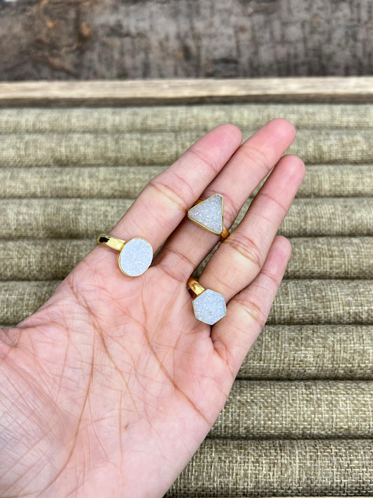 “The Boho Collection” Natural White Druzy Adjustable Ring