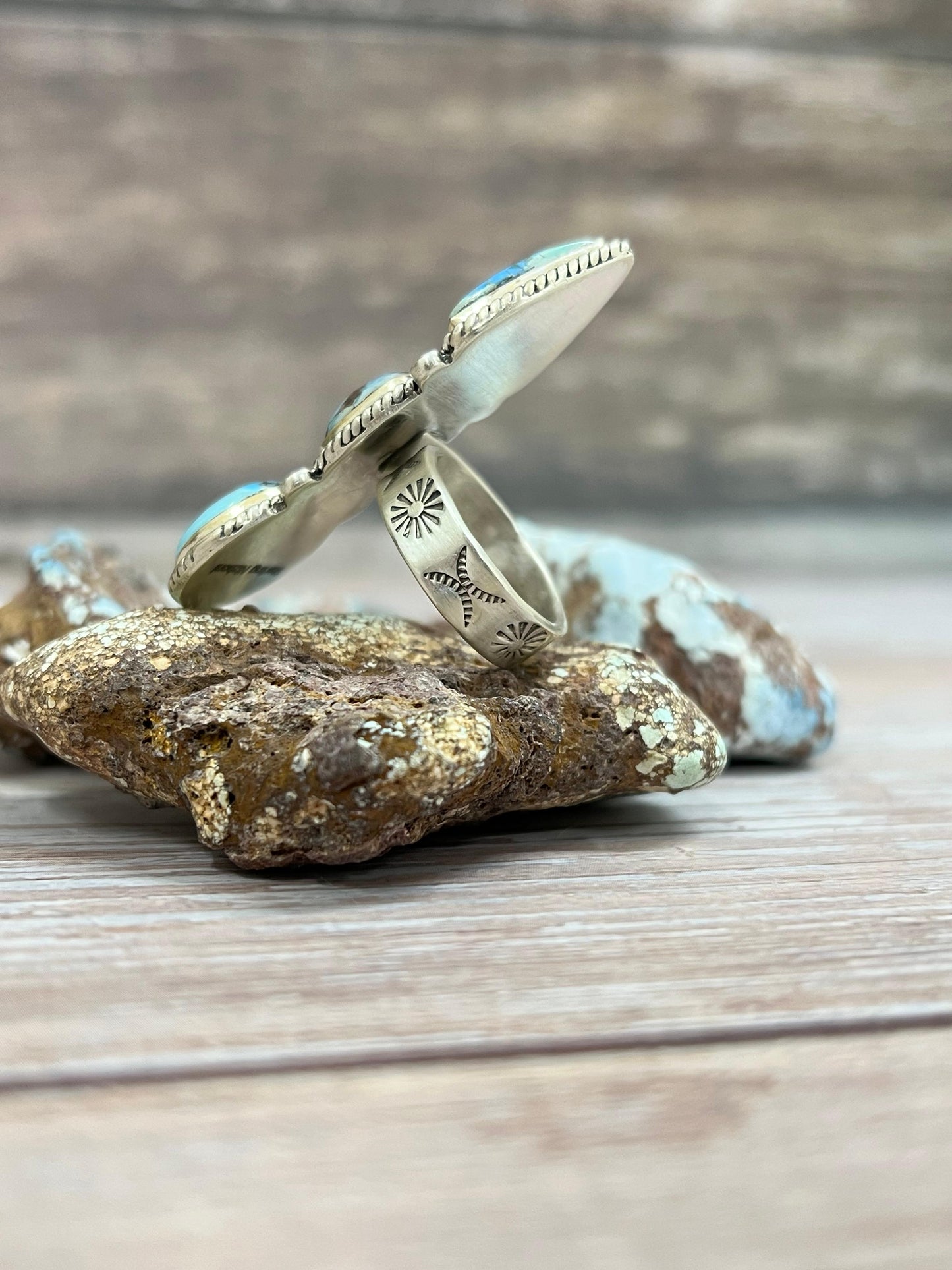 Handmade Sterling Silver Golden Hills Turquoise Adjustable Ring With Signed Nizhoni