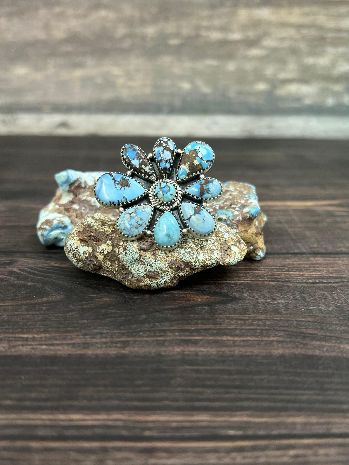 Handmade Sterling Silver Golden Hills Turquoise Adjustable Ring With Signed Nizhoni