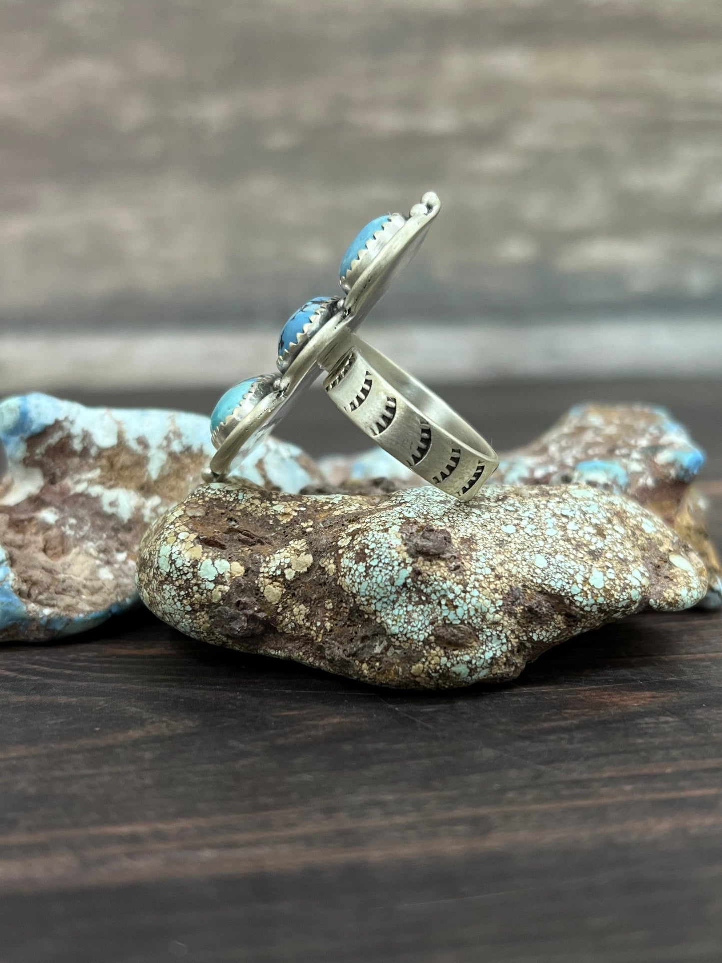 Handmade Sterling Silver Golden Hills Turquoise Adjustable Ring With Signed Nizhoni