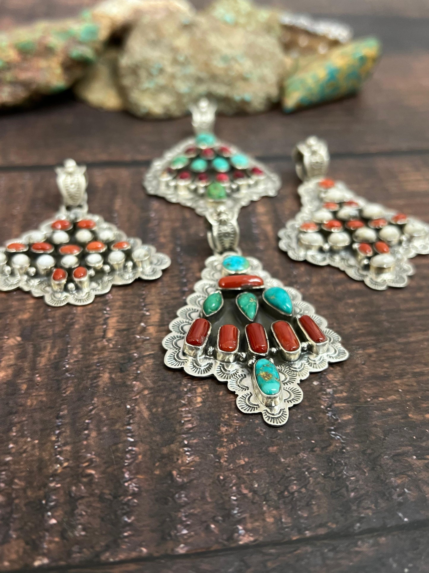 Handmade Sterling Silver Multi Stones Pendant, Signed Nizhoni