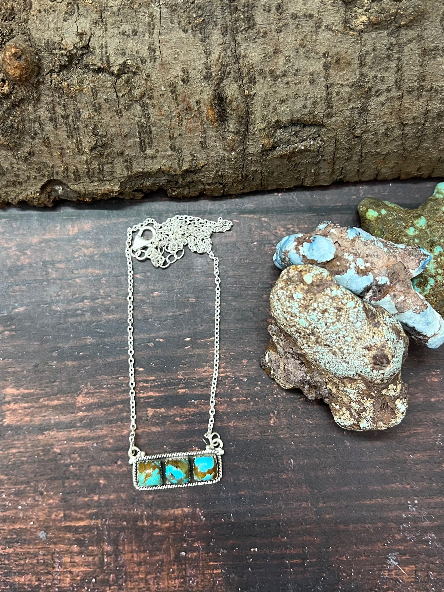 Handmade Sterling Silver Number 8 Turquoise Bar Necklace with Signed Nizhoni
