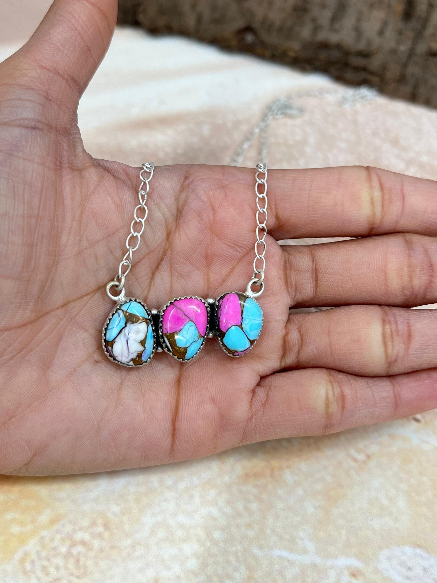 Handmade Sterling Silver Cotton Candy Necklace with Signed Nizhoni