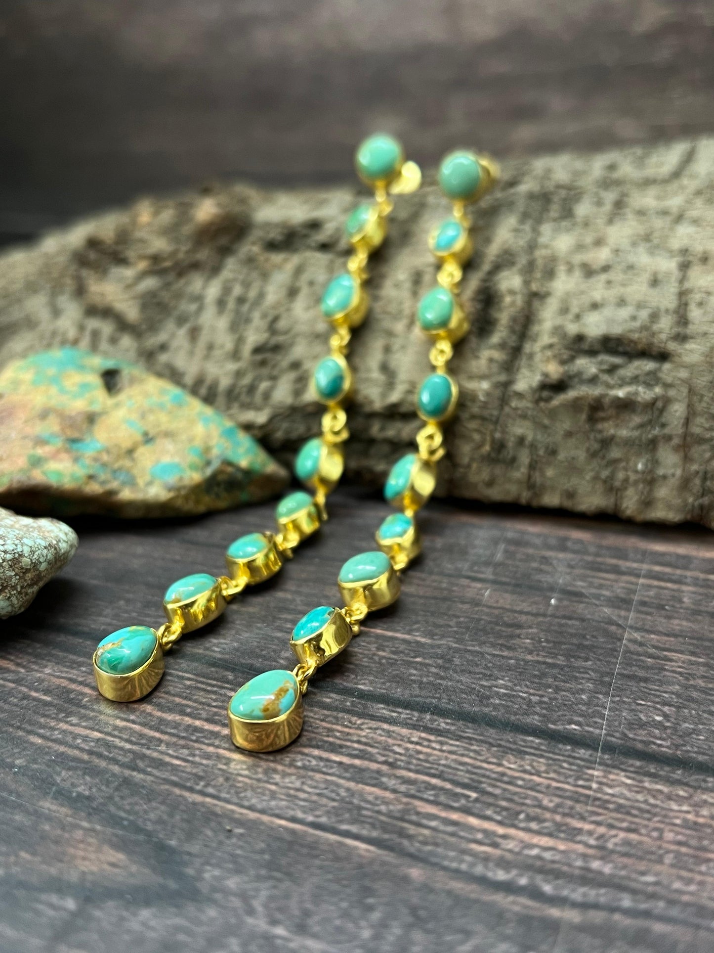 “The Golden Collection” RUNWAY Handmade Natural Kingman Turquoise Post Dangle Earrings