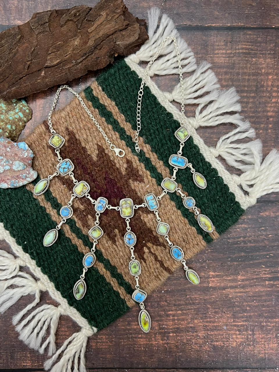 Handmade Sterling Silver Palomino with Golden Hills Turquoise Necklace "Signed Nizhoni"
