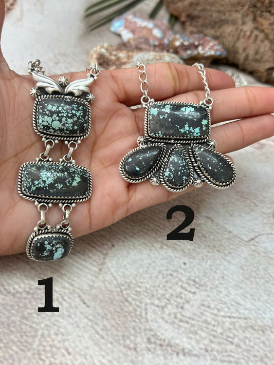 Handmade Sterling Silver Lander Turquoise Necklace with Signed Nizhoni