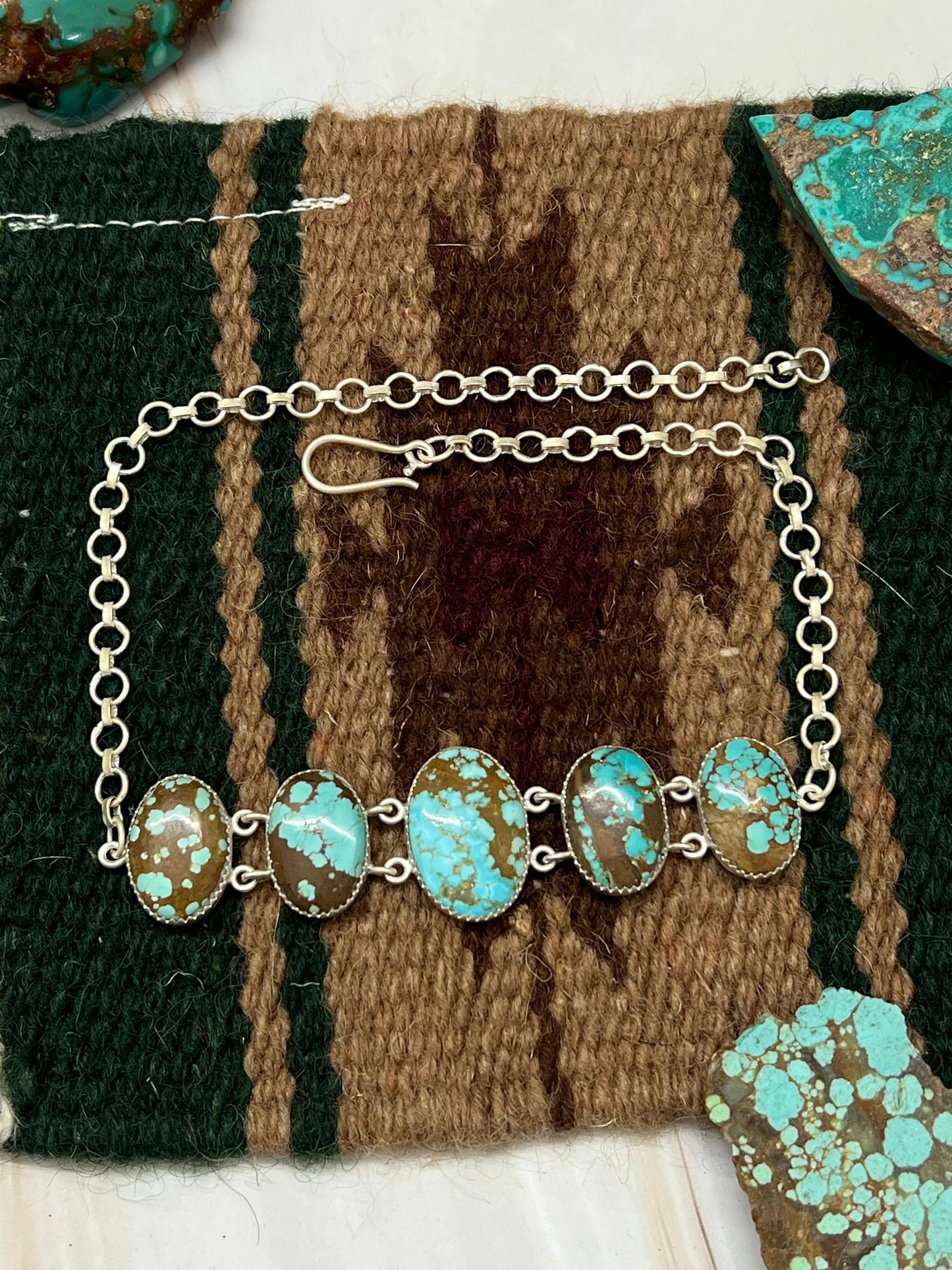Handmade Sterling Silver Number 8 Turquoise Choker Necklace with Signed Nizhoni