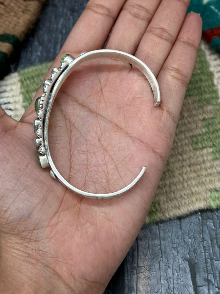 Handmade Sterling Silver Sonoran Mountain Turquoise with White Water Bracelet with Signed Nizhoni