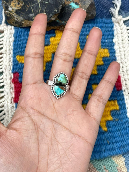 Handmade Sterling Silver Sonoran Mountain Turquoise Adjustable Ring " Signed Nizhoni"