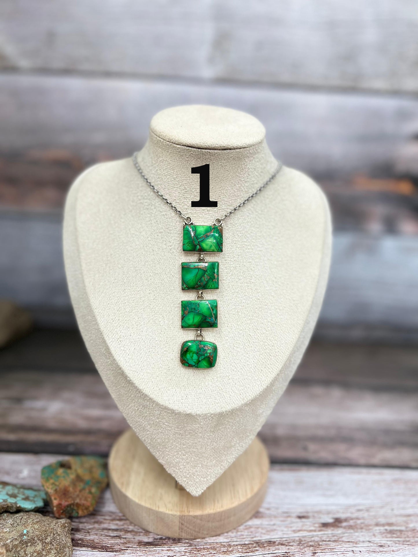 Handmade Sterling Silver Kelly Green Dahlia Necklace with Signed Nizhoni