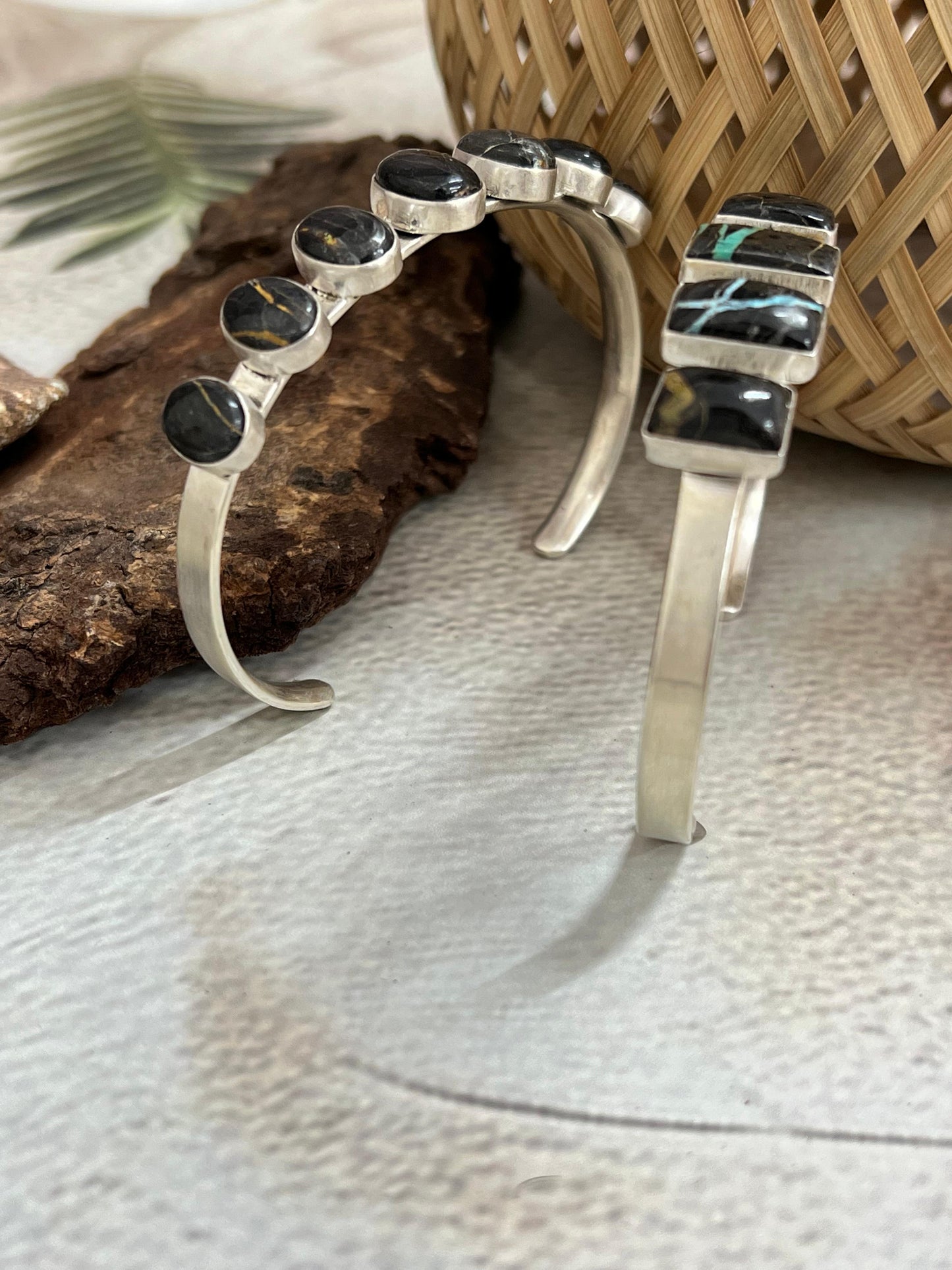Handmade Sterling Silver Blackjack Turquoise Cuff Bracelet Signed Nizhoni