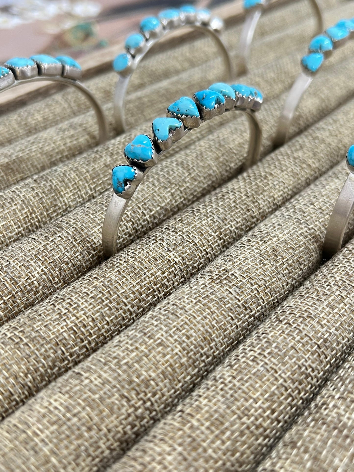 Handmade Sterling Silver Blue Bird Turquoise Cuff Bracelet with Signed Nizhoni