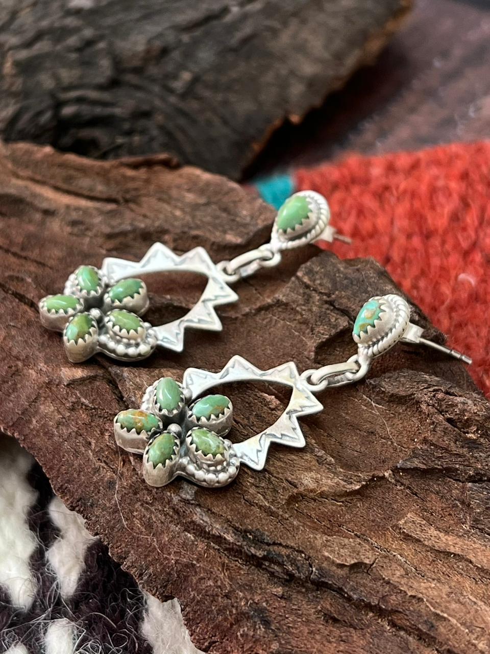 Handmade Sterling Silver Kingman Turquoise Post Earrings "Signed Nizhoni" (3)