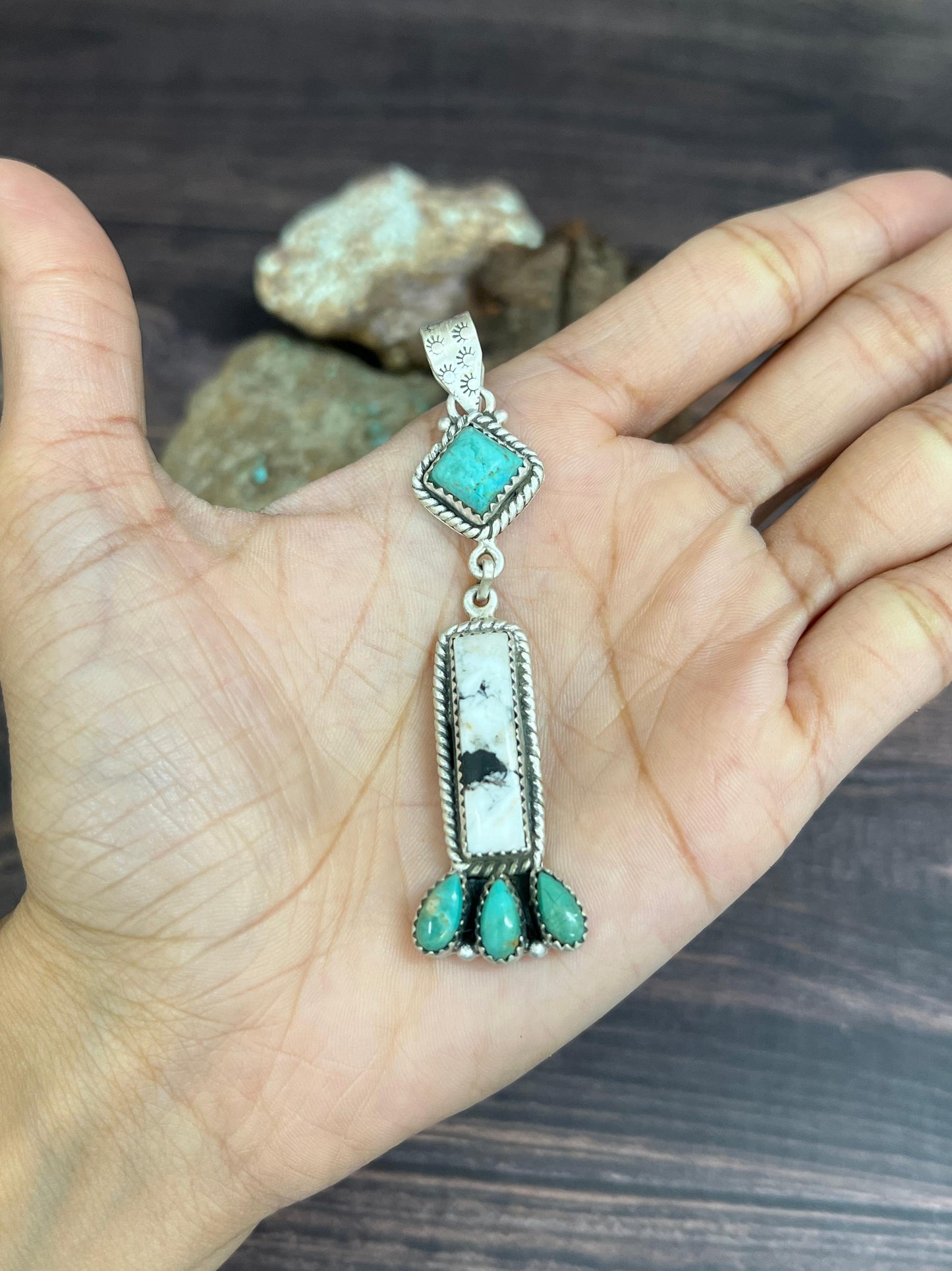 Handmade Sterling Silver Kingman Turquoise Pendant Signed Nizhoni