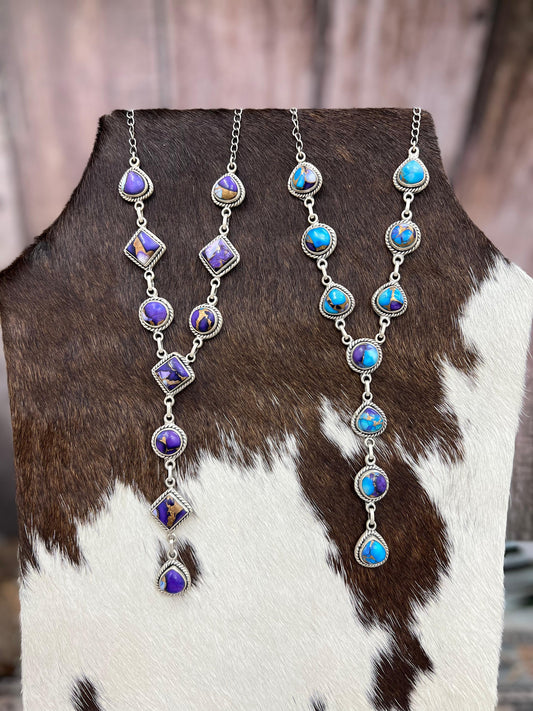Handmade Sterling Silver Purple Ice Rose Dahlia, Purple Blue Ice Rose Dahlia Necklace, Signed Nizhoni
