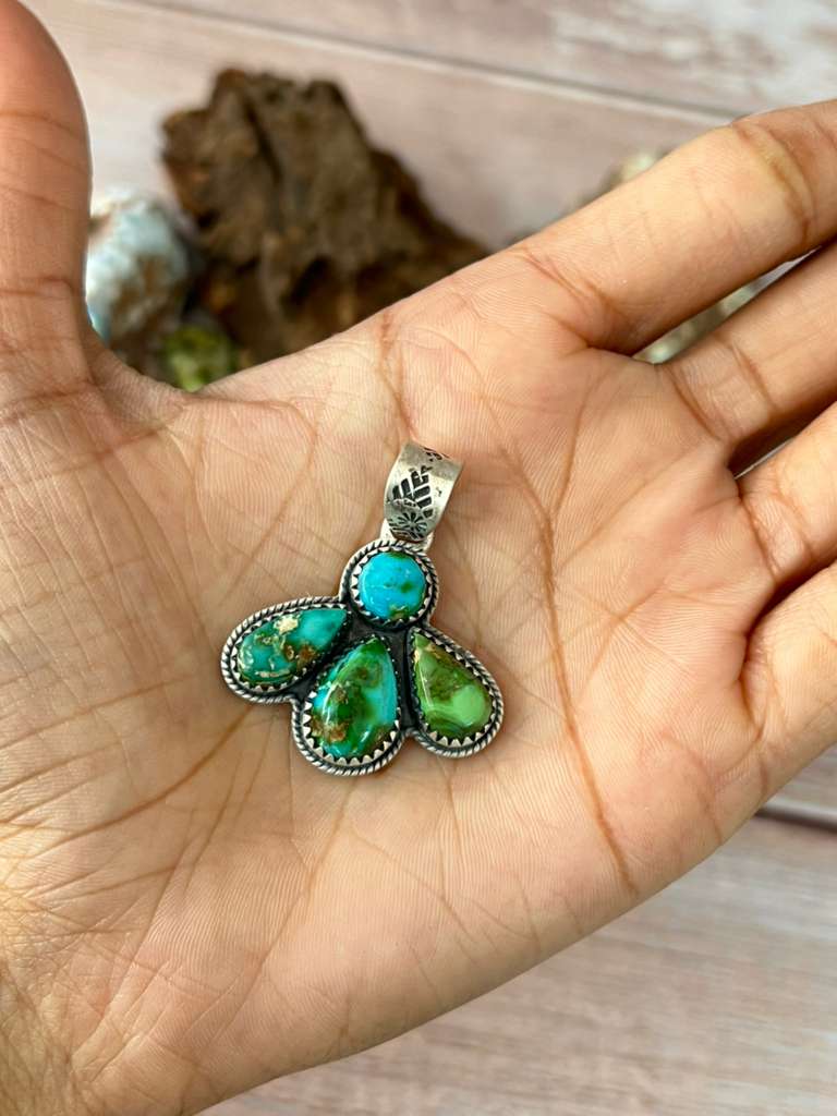 Handmade Sterling Silver Sonoran Mountain Turquoise Pendant with Signed Nizhoni
