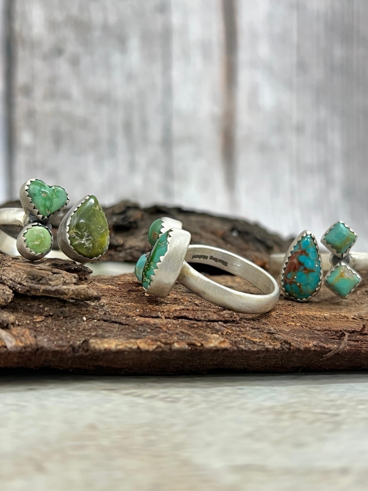 Handmade Sterling Silver Sonoran Mountain Turquoise Adjustable Ring with Signed Nizhoni