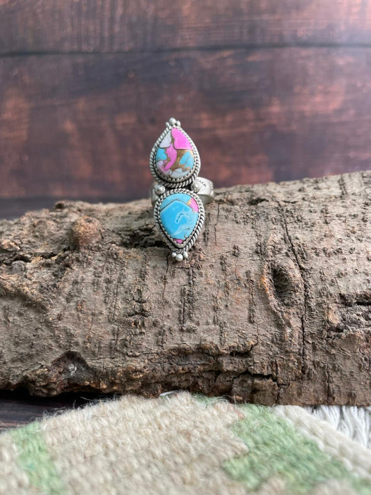 Handmade Sterling Silver Cotton Candy Adjustable Ring "Signed Nizhoni"