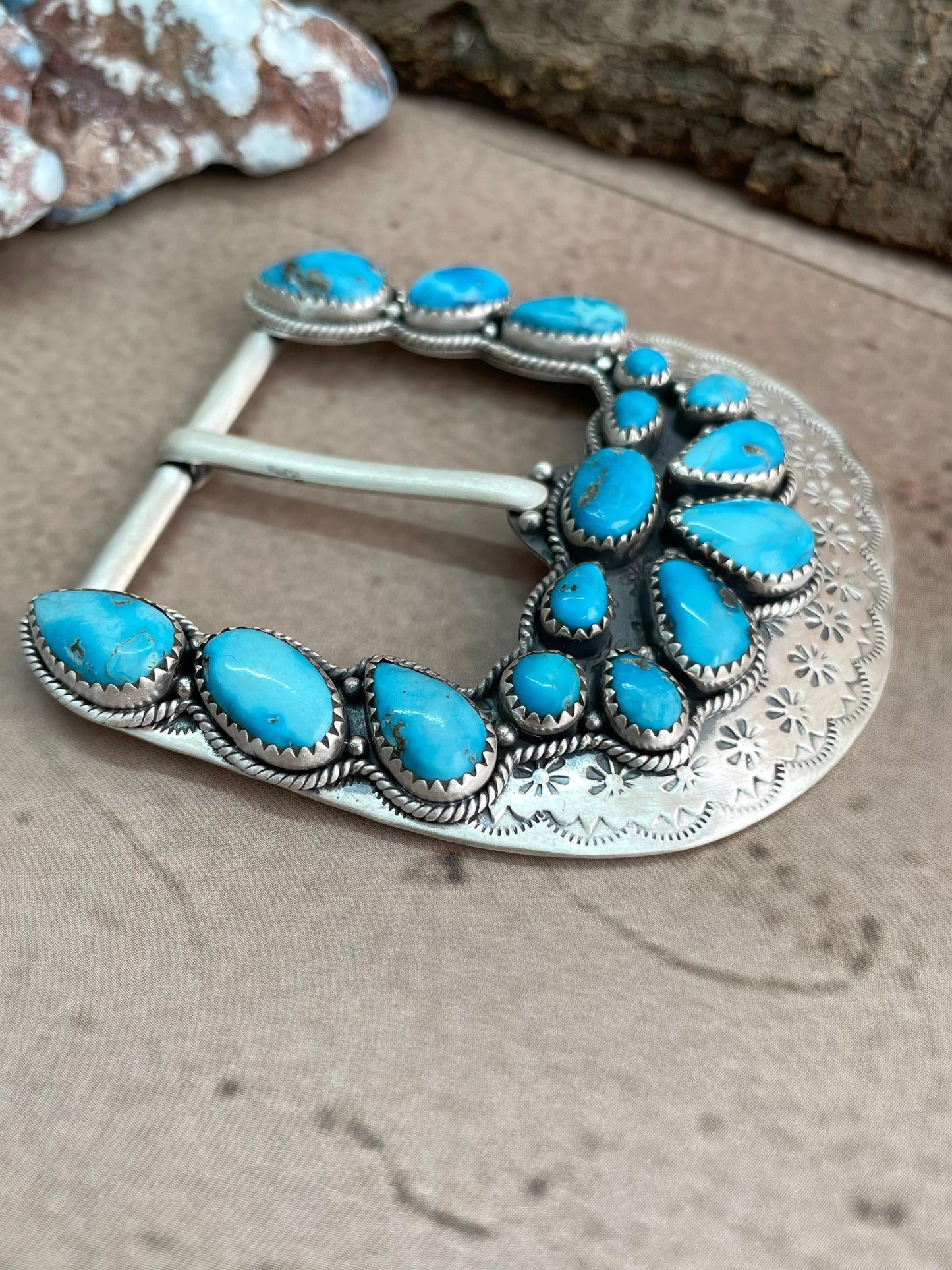 Handmade Sterling Silver Multi Stone Buckle with Signed Nizhoni (7)