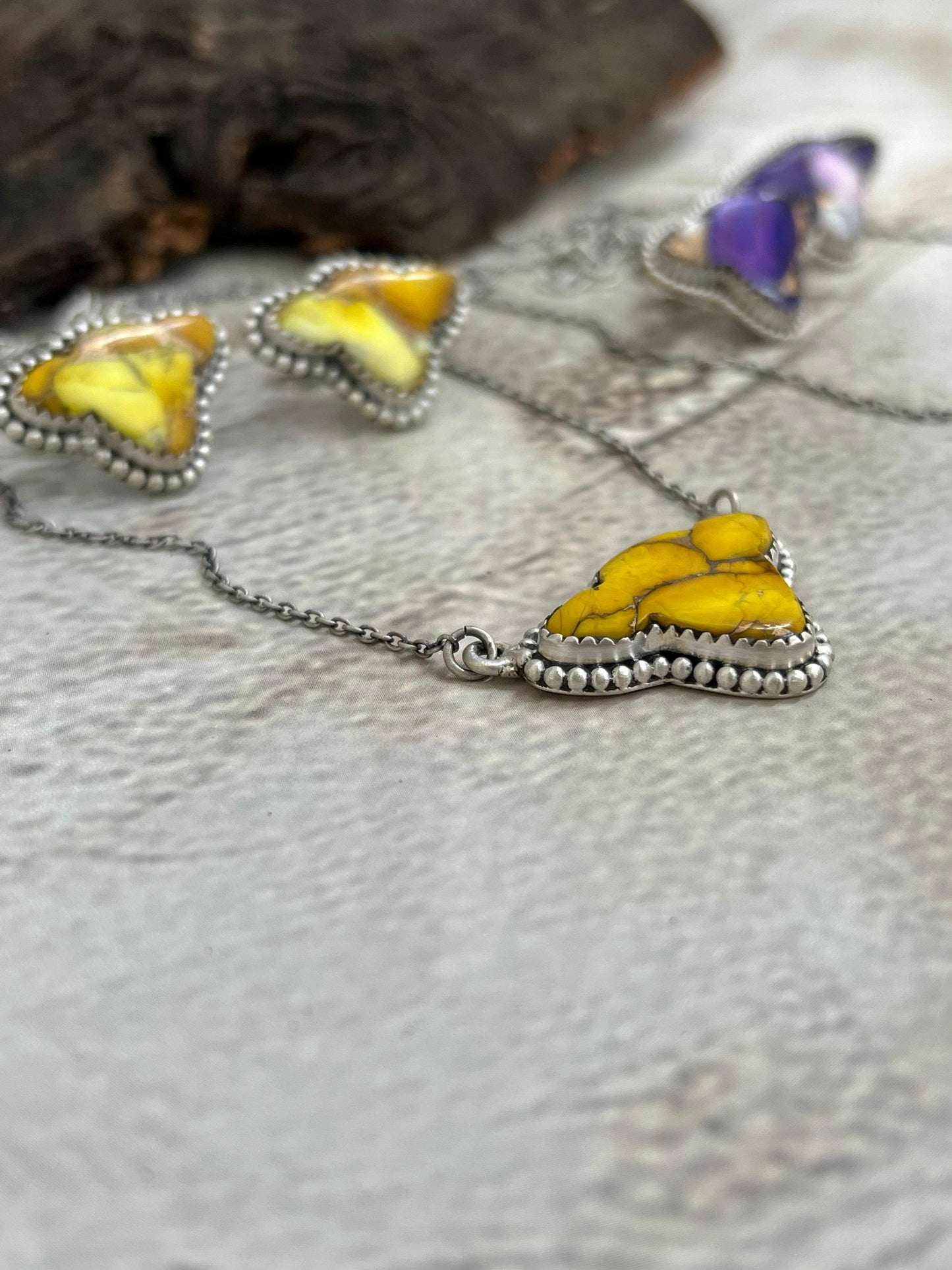 Handmade Sterling Silver Purple Ice Rose Dahlia, Honey Dahlia Necklace Earrings Set, Signed Nizhoni