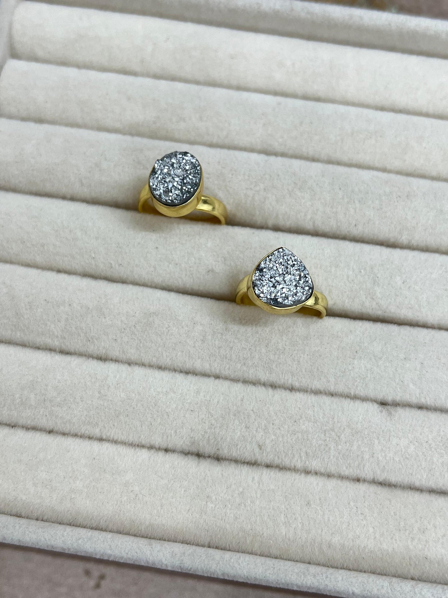 “The Boho Collection” Handmade Natural Silver Druzy Adjustable Ring