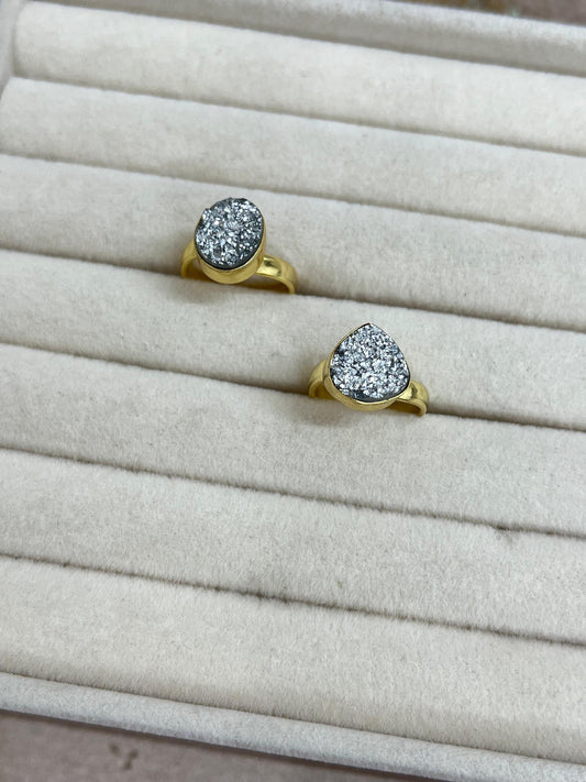 “The Boho Collection” Handmade Natural Silver Druzy Adjustable Ring