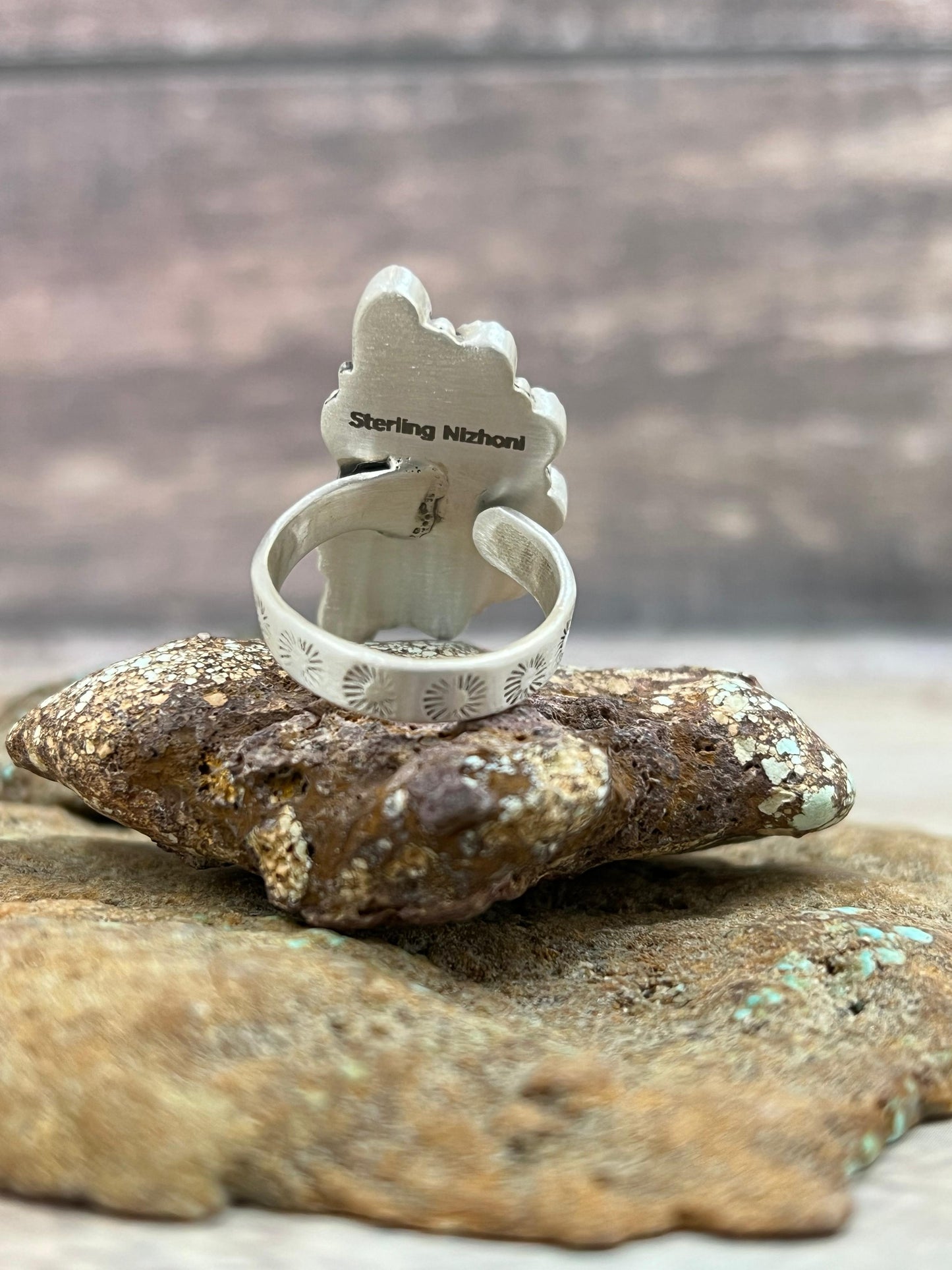 Handmade Sterling Silver Kingman Turquoise Adjustable Ring Signed Nizhoni (5)