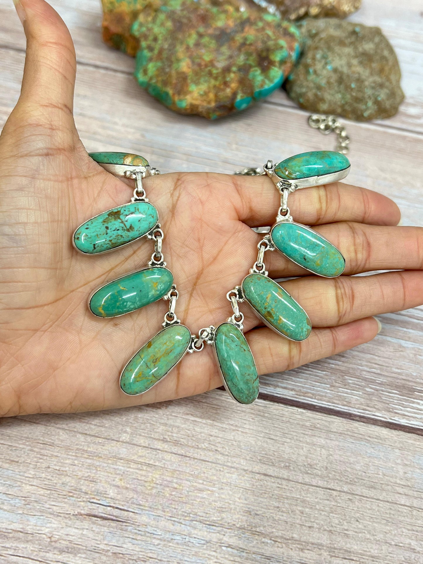 Handmade Sterling Silver Royston Turquoise Choker Necklace with Signed Nizhoni (1)