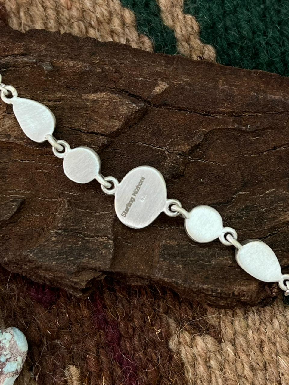 Handmade Sterling Silver Emerald Valley Turquoise Chain Bracelet "Signed Nizhoni"