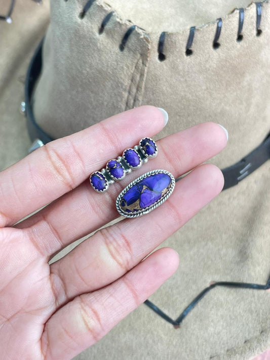 Handmade Sterling Silver Grape Dahlia Adjustable Ring "Signed Nizhoni"