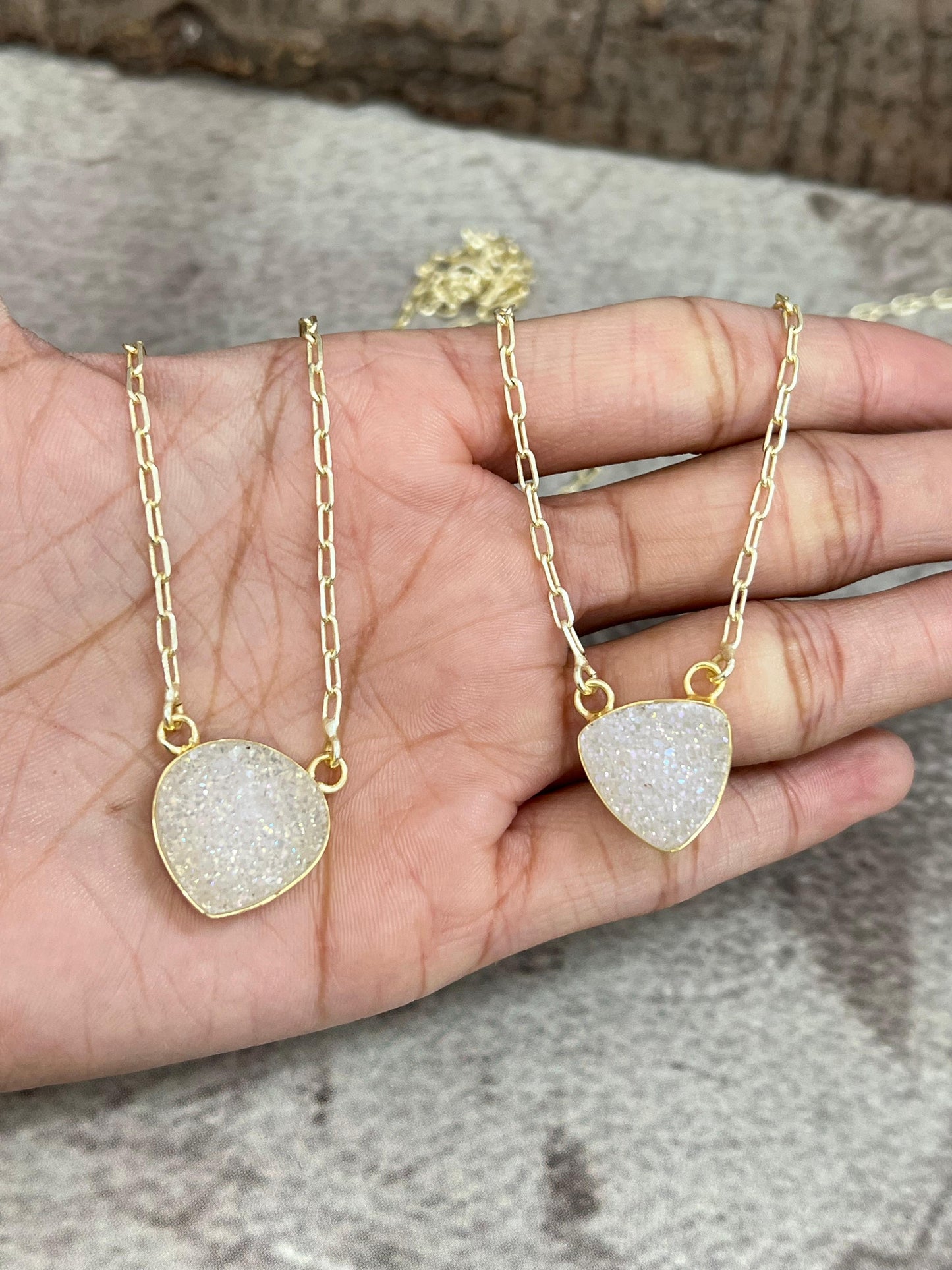 “The Boho Collection” Handmade Natural White Druzy Necklace 2 Styles