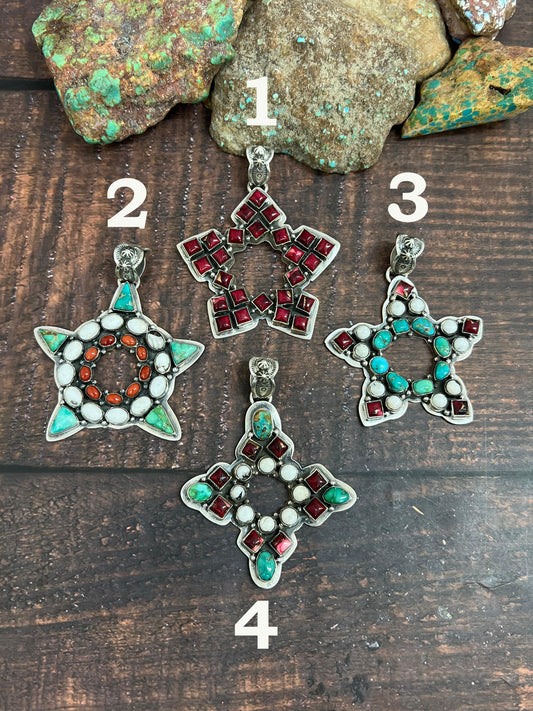 Handmade Sterling Silver Multi Stones Pendant, Signed Nizhoni