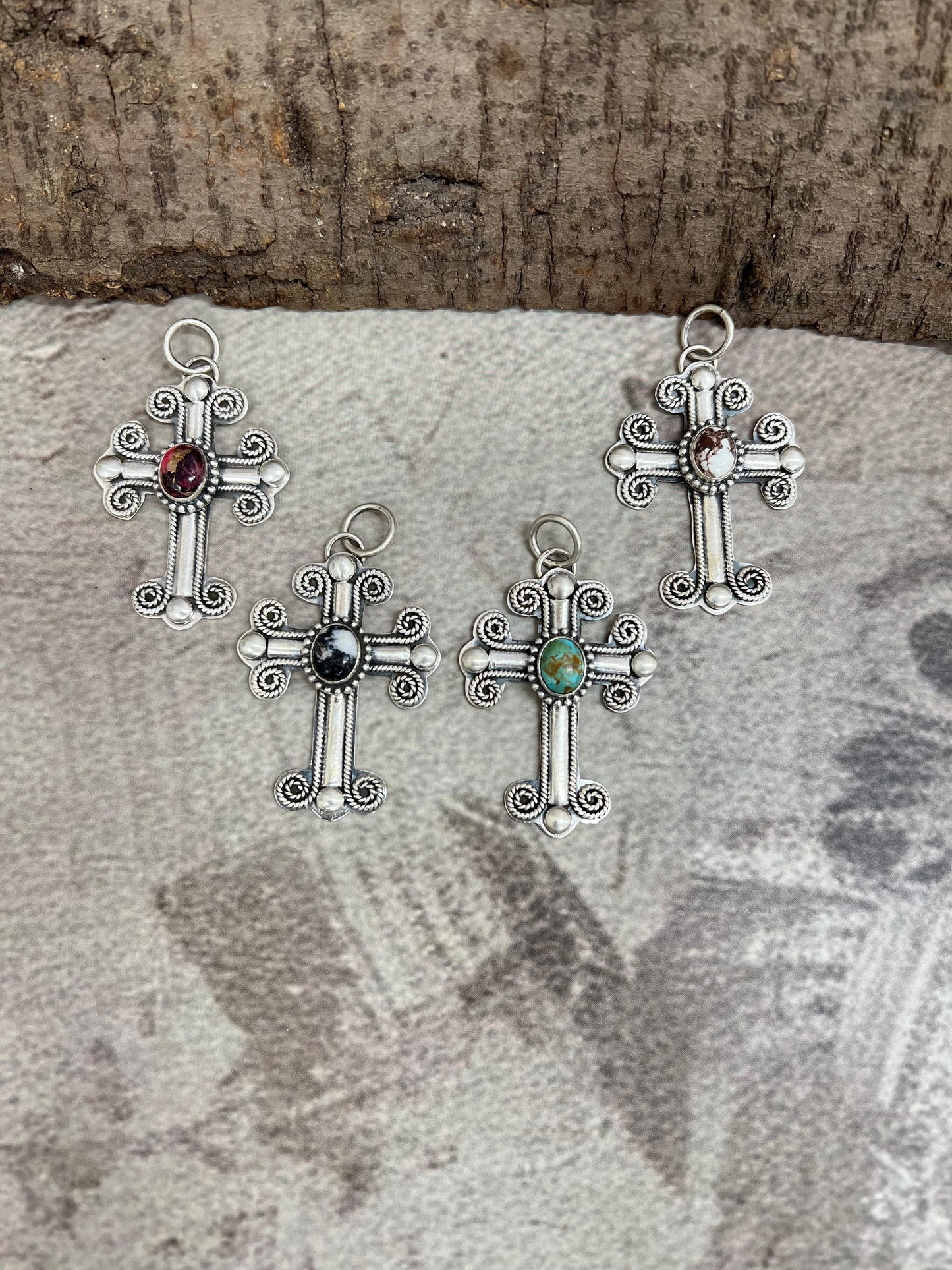 Handmade Sterling Silver Multi Stone Cross Pendant with Signed Nizhoni