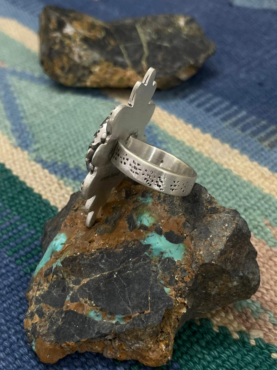 Handmade Sterling Silver Number 8 Turquoise Adjustable Ring " Signed Nizhoni"