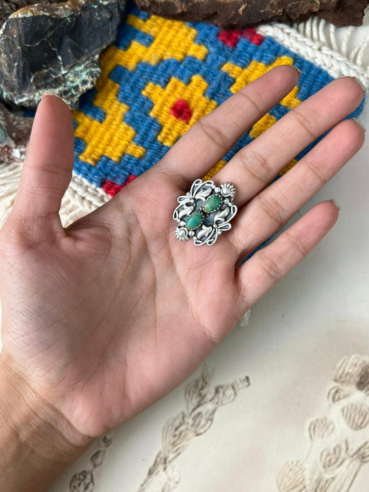 Handmade Sterling Silver Kingman Turquoise Adjustable Ring "Signed Nizhoni"